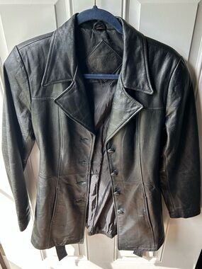 Jacqueline Ferrar Black Leather Women's Button-Front Jacket